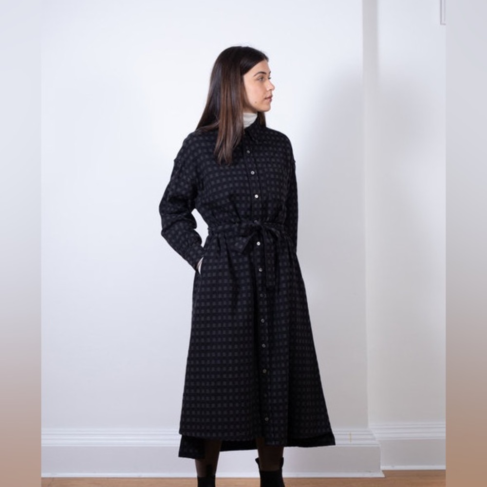 Engineered Garments Women’s Belted Shirt Dress USA MADE, Japan - Black Polka Dot